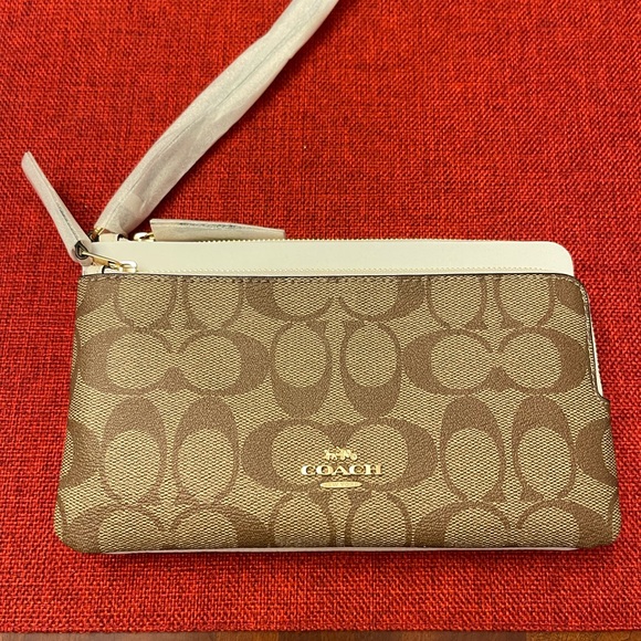 Coach Women's Signature Canvas & Leather Double Zip Wristlet - Picture 1 of 7